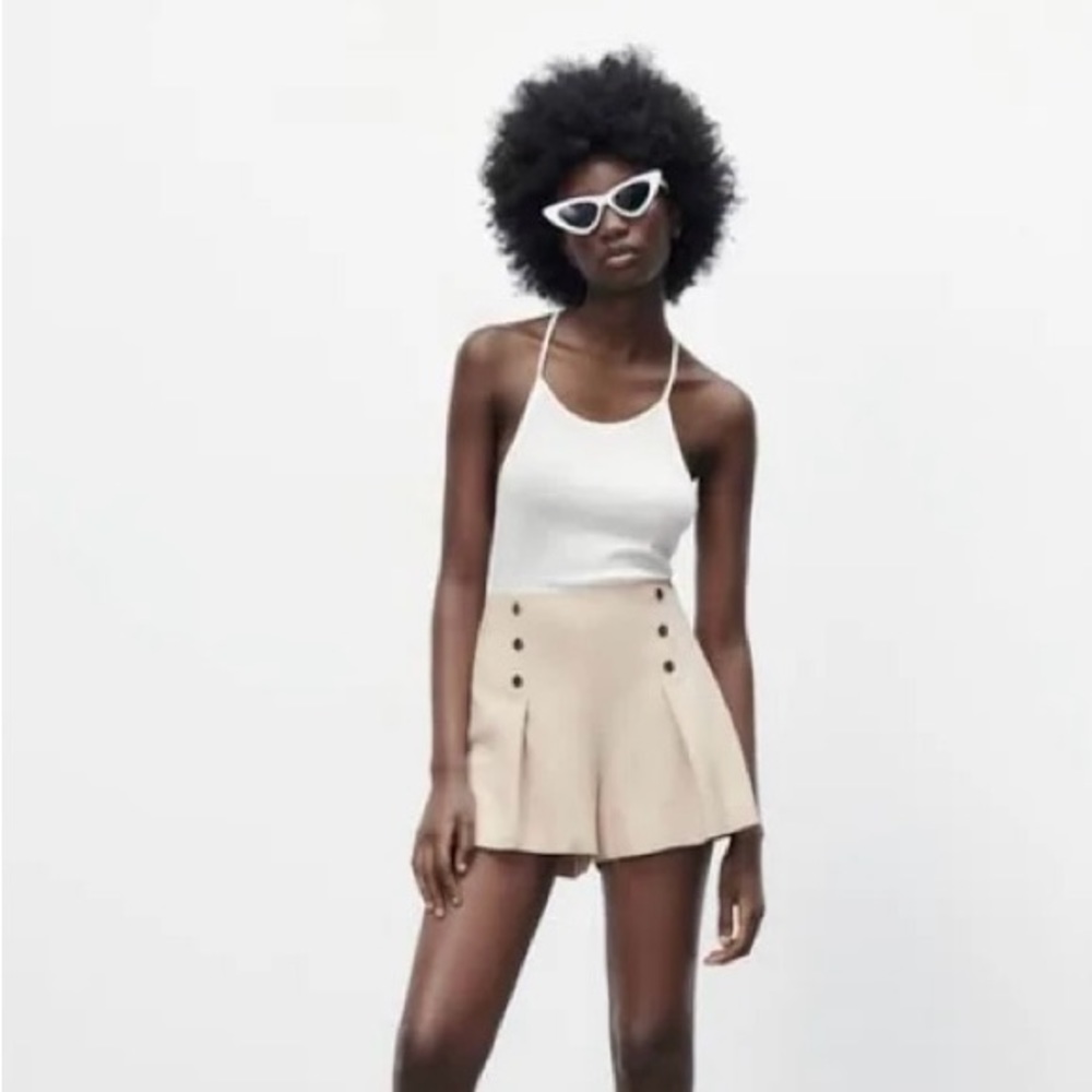 Zara Shorts | Zara Gold Button Shorts | Color: Gold/Tan | Size: M